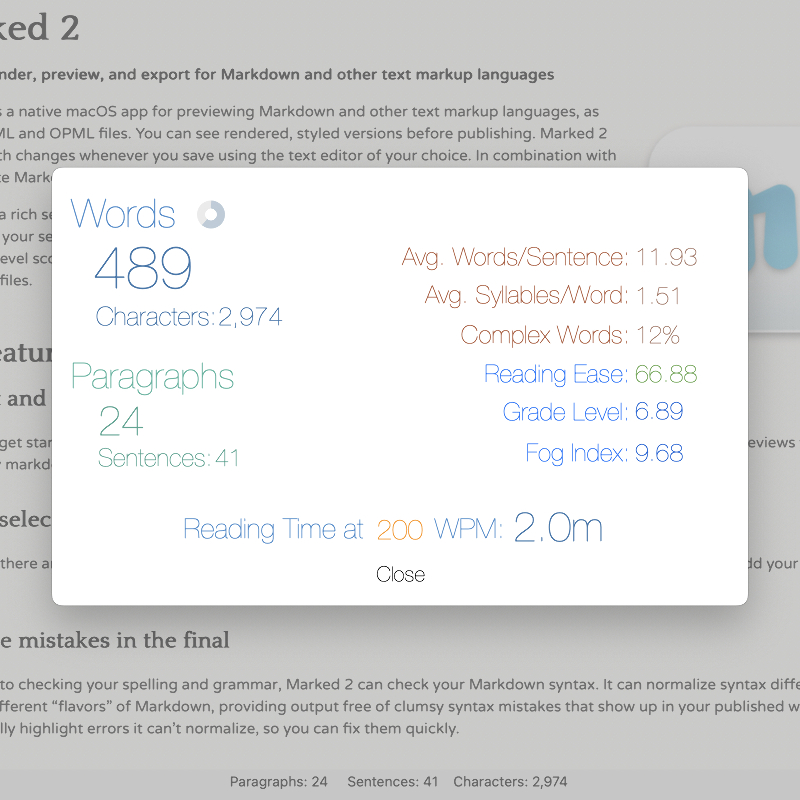 Advanced Statistics popup